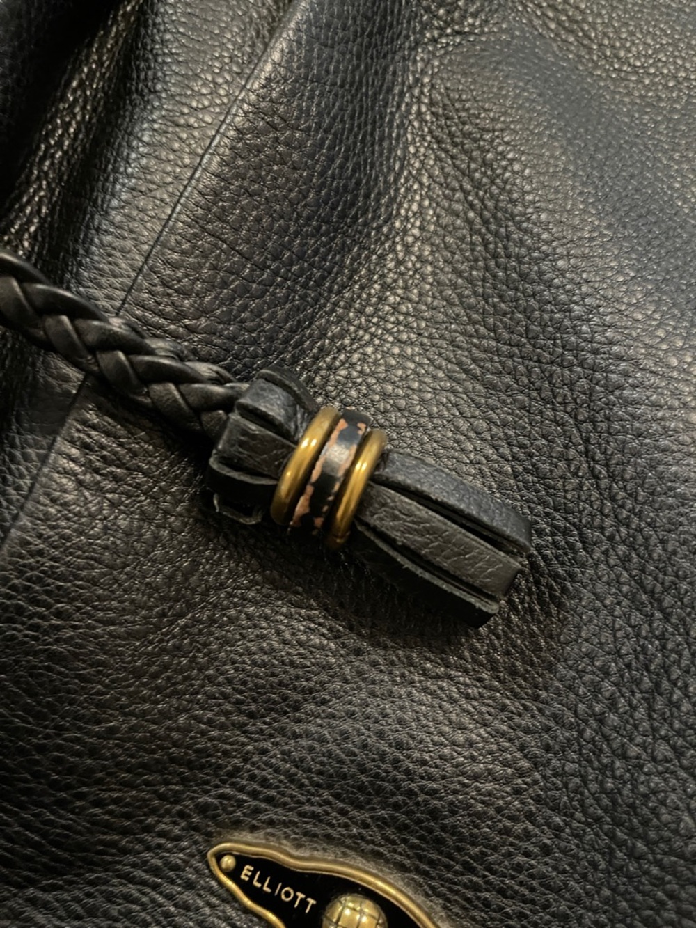 Elliott Lucca Black Pebbled Leather Slouchy Hobo Bag Braided Tassel Boho - Picture 8 of 16